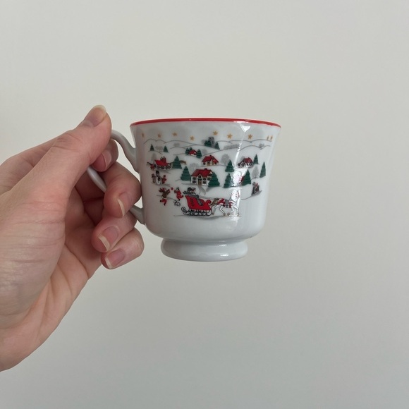 Kopin “Christmas Pleasure” tea cups dishes vintage 90s holiday set of 6 - Picture 6 of 8